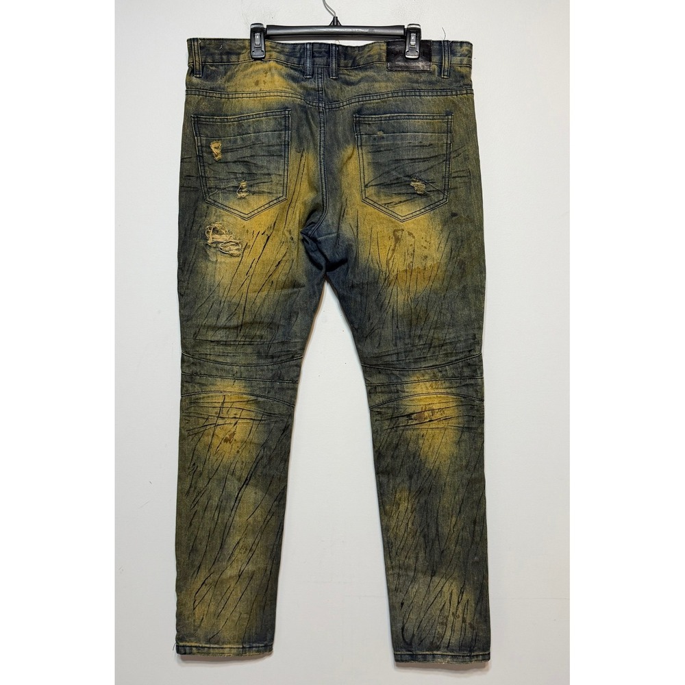 Smoke Rise Cyberpunk Biker Jeans Mens Size 40 Grungecore Moto Streetwear Edgy - Picture 2 of 7